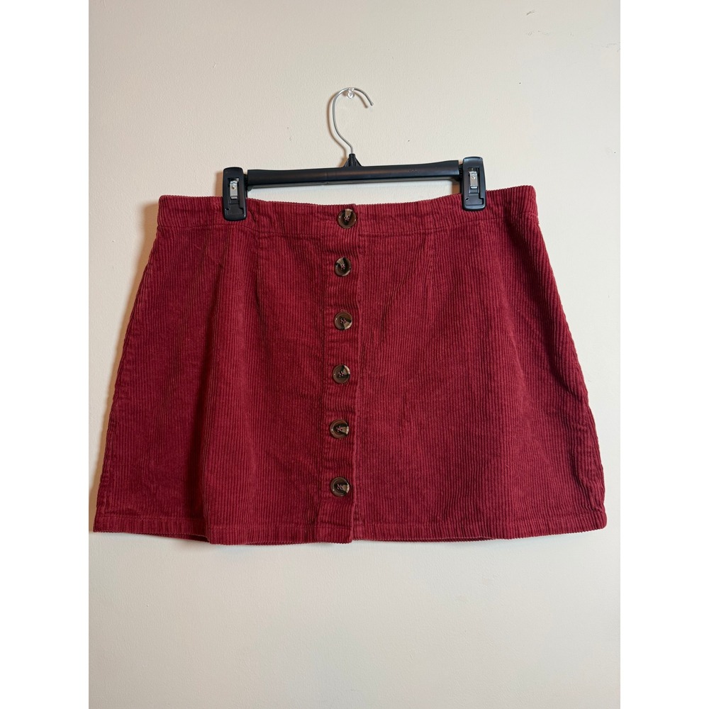 Orange Kiss Burgundy Red Corduroy Button Front Mini Skirt Women XL Retro Prep